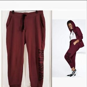 PINK Victoria's Secret Burgundy Classic Slim Joggers Outline Logo Tapered Medium